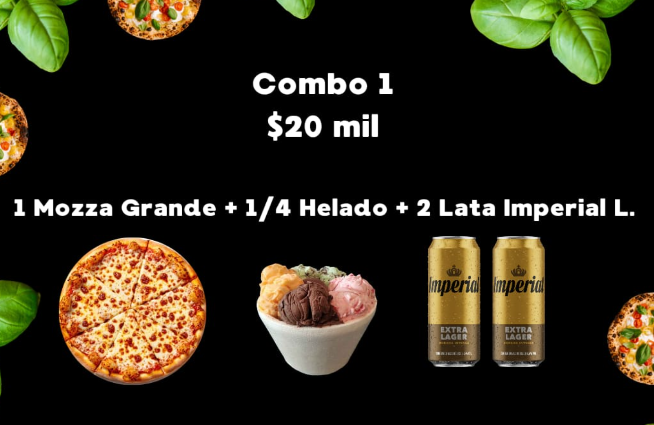 COMBO 1 - 1 MOZZARELLA GRANDE + 1/4 HELADO + 2 LATA IMPERIAL L.